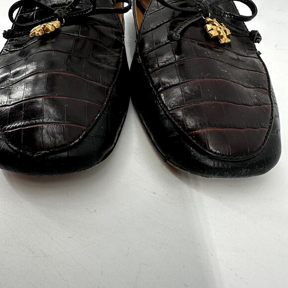 Tory Burch Charm Loafers Leather Collapsible Back Matte Croc Emboss Black 10 - Picture 7 of 8